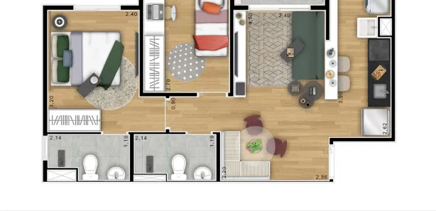 Apartamento com 2 Quartos para alugar, 42m² no Centro, Suzano