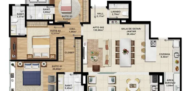 Apartamento com 3 Quartos à venda, 122m² no Renato Gonçalves, Barreiras