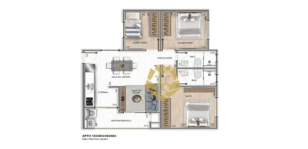 Apartamento com 3 Quartos à venda, 68m² no Estância Pinhais, Pinhais