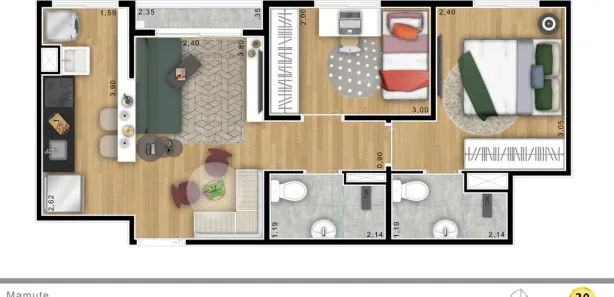 Apartamento com 2 Quartos para alugar, 42m² no Centro, Suzano