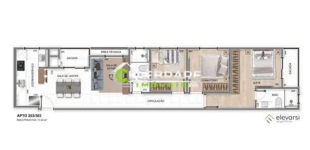 Apartamento com 3 Quartos à venda, 72m² no Centro, Pinhais