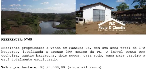 Fazenda / Sítio / Chácara à venda, 170m² no , Passira