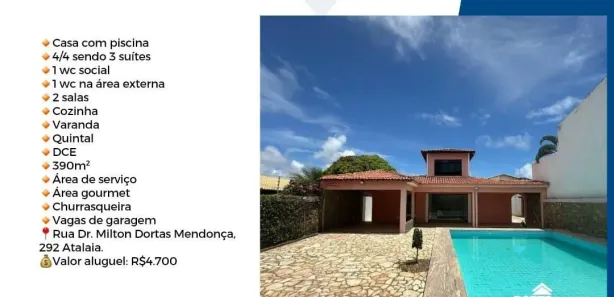 Sobrado com 4 Quartos para alugar, 390m² no Atalaia, Aracaju