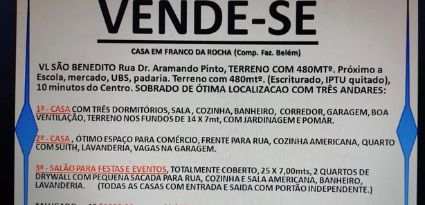 Sobrado com 6 Quartos à venda, 400m² no Companhia Fazenda Belém, Franco da Rocha