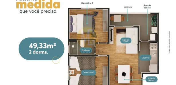 Apartamento com 2 Quartos à venda, 47m² no Jardim Gurilândia, Taubaté