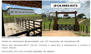 Fazenda / Sítio / Chácara à venda, 212000m² no Area Rural de Garanhuns, Garanhuns - Foto 1