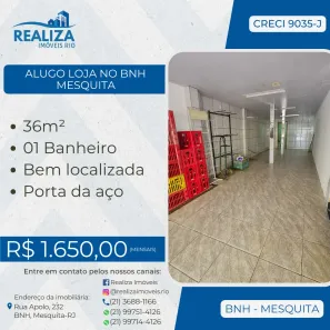 Loja / Salão / Ponto Comercial para alugar, 36m² no BNH, Mesquita