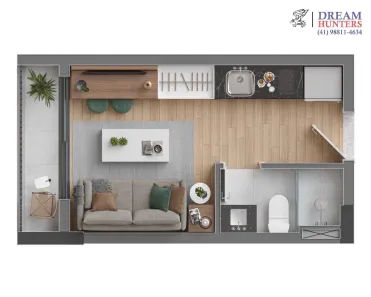 Apartamento com 1 Quarto à venda, 20m² no Centro, Curitiba