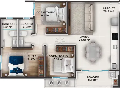 Apartamento com 3 Quartos à venda, 76m² no Praia de Armação do Itapocorói, Penha