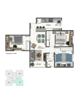 Apartamento com 3 Quartos para alugar, 68m² no Votupoca, Barueri