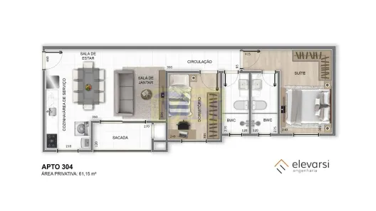 Apartamento com 2 Quartos à venda, 61m² no Emiliano Perneta, Pinhais