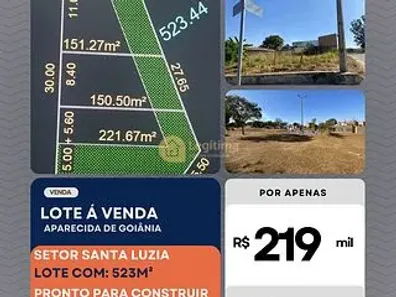 Terreno / Lote / Condomínio à venda, 524m² no Sítios Santa Luzia Residencial, Aparecida de Goiânia
