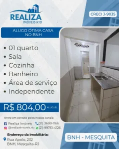 Casa com 1 Quarto para alugar, 50m² no BNH, Mesquita