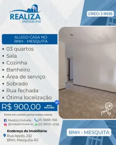 Sobrado com 3 Quartos para alugar, 80m² no BNH, Mesquita