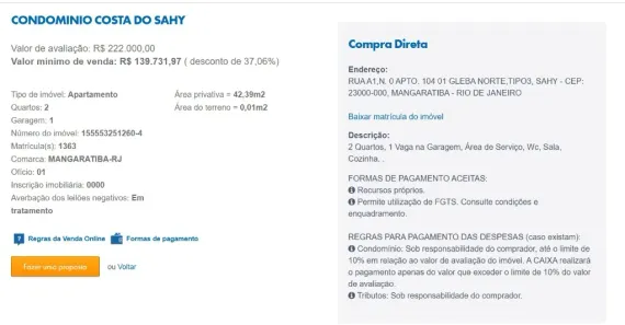Apartamento com 2 Quartos à venda, 42m² no Sahy, Mangaratiba