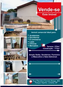 Loja / Salão / Ponto Comercial com 1 Quarto à venda, 173m² no Parque Hippolyto, Limeira