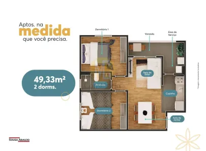 Apartamento com 2 Quartos à venda, 47m² no Jardim Gurilândia, Taubaté