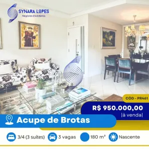 Apartamento com 3 Quartos à venda, 180m² no Acupe, Salvador