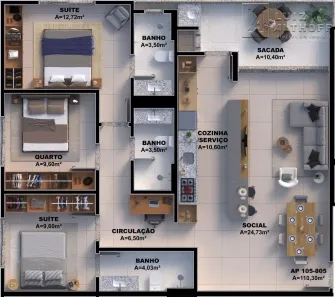 Apartamento com 3 Quartos à venda, 107m² no Pedra Branca, Palhoça