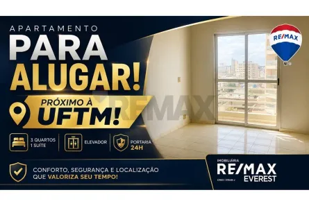 Apartamento com 3 Quartos para alugar, 87m² no Centro, Uberaba