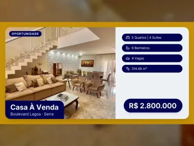 Casa com 5 Quartos à venda, 314m² no Boulevard Lagoa, Serra
