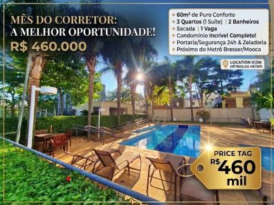 Apartamento com 3 Quartos à venda, 60m² no Belenzinho, São Paulo