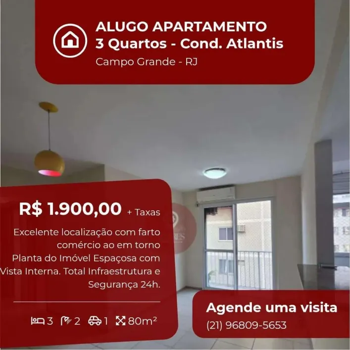 Foto do imóvel - Apartamento para alugar com 80 m², 3 quartos, 2 banheiros, 1 vaga