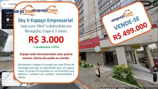 Conjunto Comercial / Sala para venda ou aluguel, 58m² no Centro, São José dos Campos
