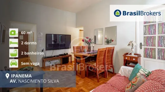 Apartamento com 2 Quartos à venda, 60m² no Ipanema, Rio de Janeiro