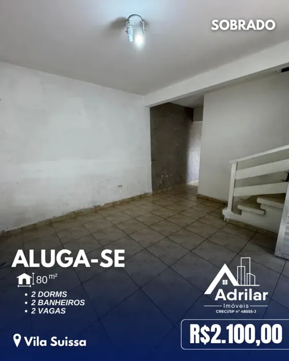 Foto do imóvel - Sobrado para alugar com 2 quartos, 2 banheiros, 2 vagas na garagem e 80 m² em