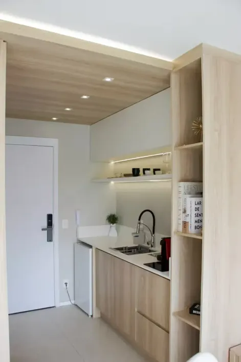 Foto do imóvel - Studio mobiliado para alugar com 1 quarto, 1 banheiro e elevador no condomínio próximo ao Metrô.